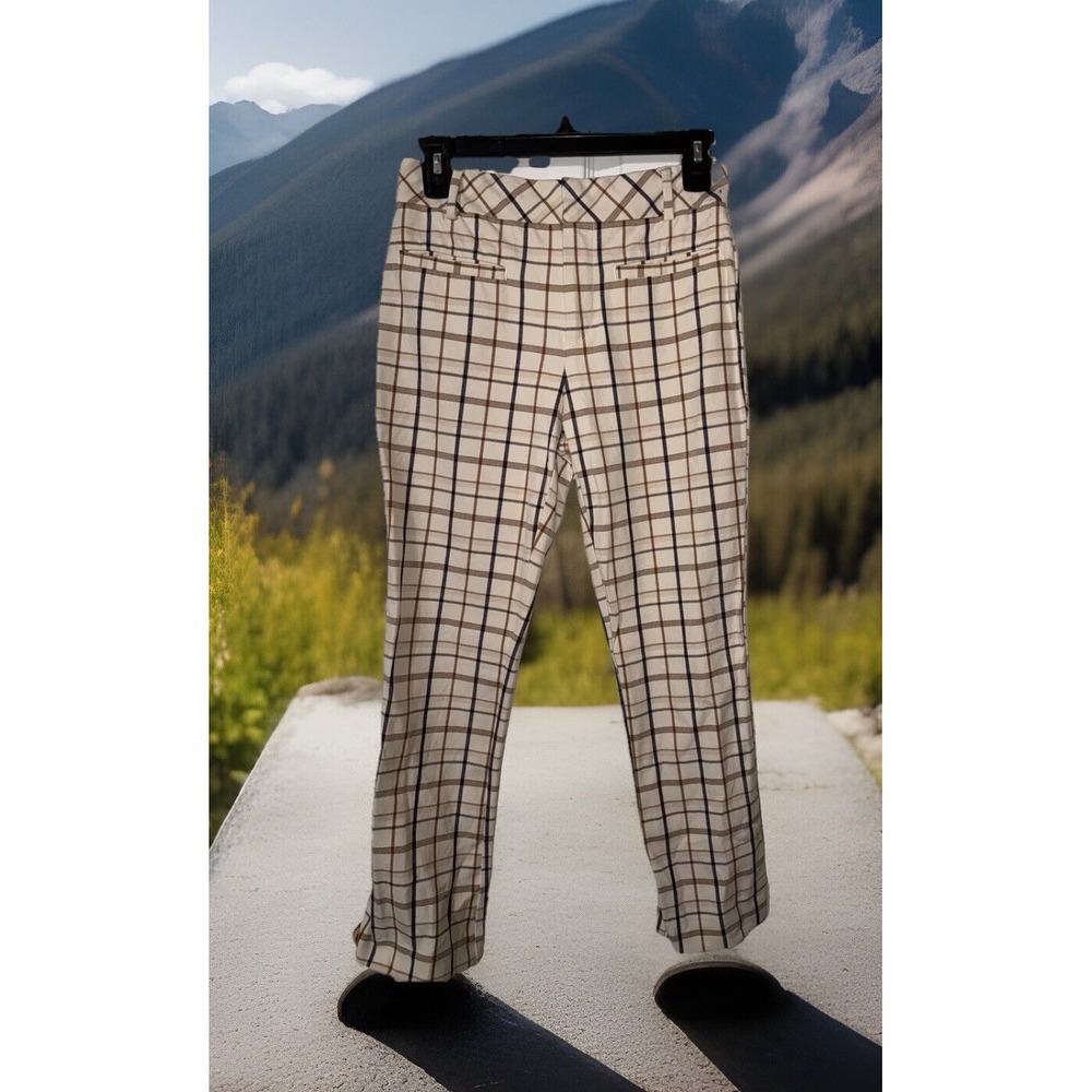 Anthropologie Women's Cream Brown Plaid The Essential Collection Cropped Pants 0